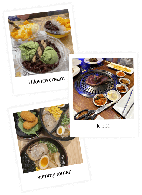 Collage of desserts and meals Jessie has enjoyed
