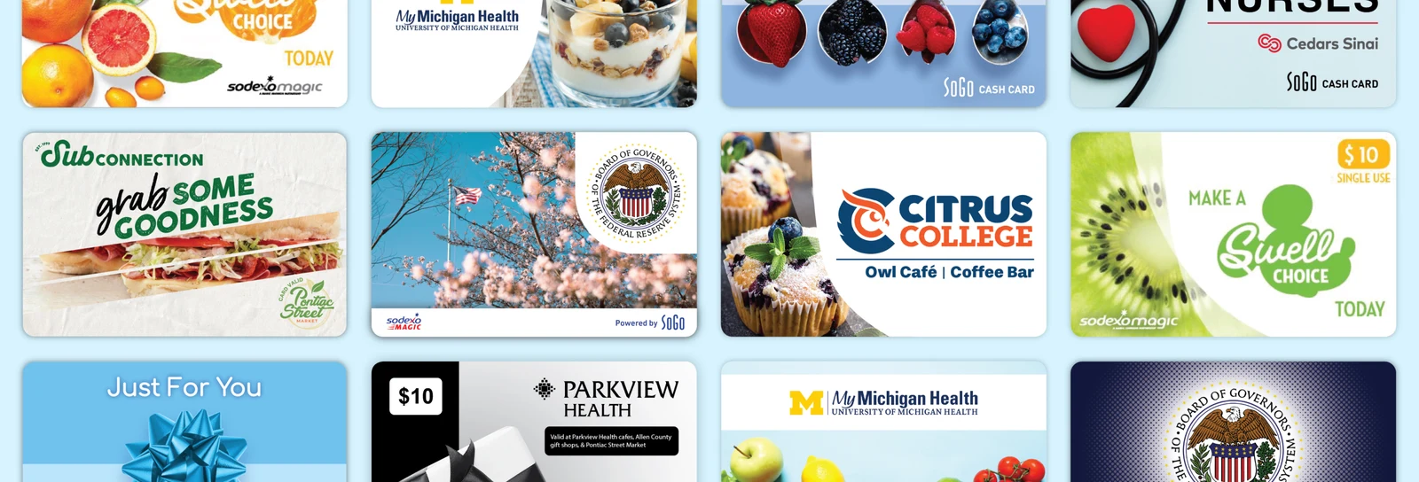 Gift card designs created for SoGo Cash Card clients